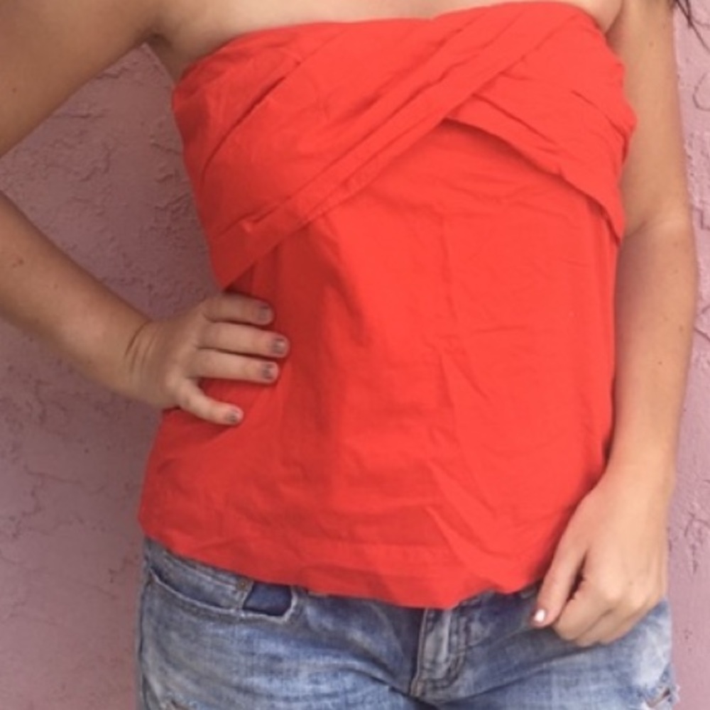 J Crew fiery orange red strapless top cotton 10